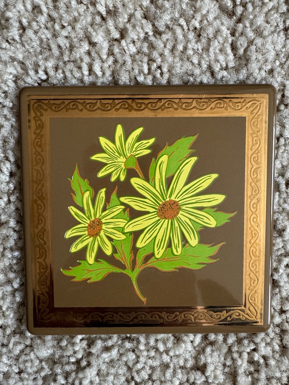 Vintage Georges Briard Metal Tile - Yellow Daisies